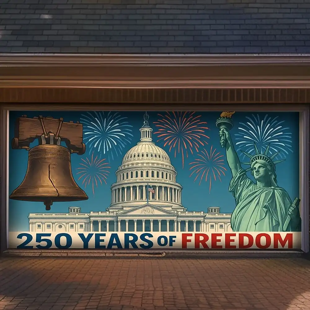 4th of July 250th Memorial Day Tapestry Garage Door Cover Large Hanging Backdrop American Flag Vintage 3D Patriotic Party Outdoor Shooting Backgr