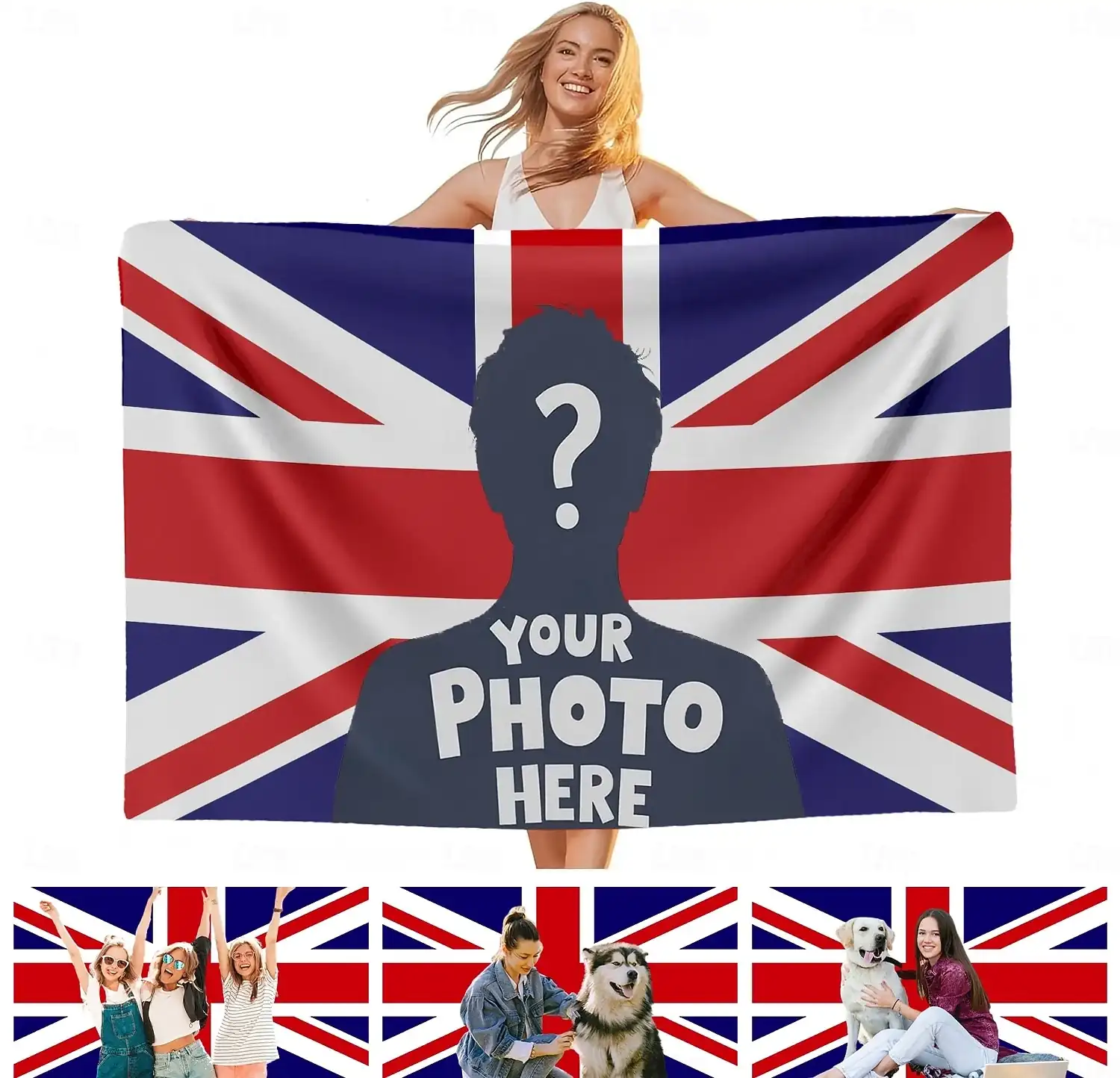 Personalized Customized Union Jack UK Flag Photo Tapestry Poster Design Your Own Image For Home Decor Clubs Concerts Bars Dorms Living Rooms Bedrooms