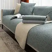 Linen Sofa Cushion Cover, Solid Color Modern Minimalist Slipcover, All-Season Non-Slip Full Coverage Sofa Protector, Pet-Friendly