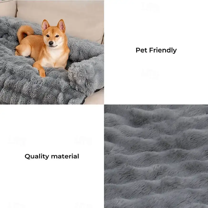 Calming Dog Bed Mat, Fluffy Fuzzy Couch Cover for Sofa, Furniture Protector with Removable Washable Cover for Large Medium Small Dogs and Cats -