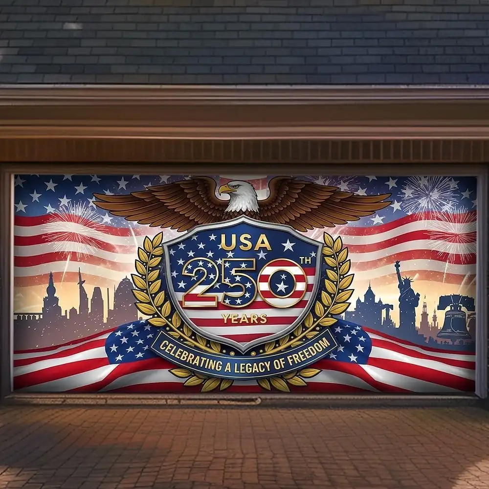 4th of July 250th Memorial Day Garage Door Cover Large Hanging Backdrop American Flag Vintage 3D Patriotic Party Outdoor Shooting Backgrounds Fro