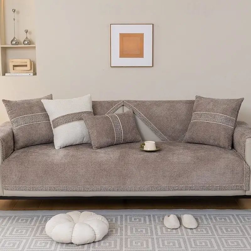 All-Season Sofa Cover For Dog Modern Tweed Woven Chenille Anti-Slip Couch Cover Pet Friendly
