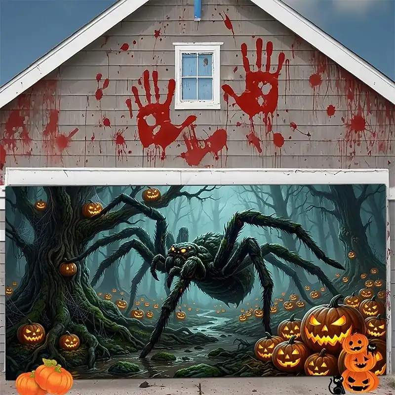 Halloween Garage Door Banner Outdoor Decorations Garage Door Cover Haunted House Yard Decor Holiday Party Supplies