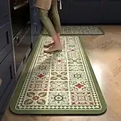 Runner Rugs For Hallway Kitchen Moroccan Mosaic Vintage Style Crystal Velvet Anti-Fatigue Floor Mat Rubber Backed Absorbent Design Soft Non-Slip Machi