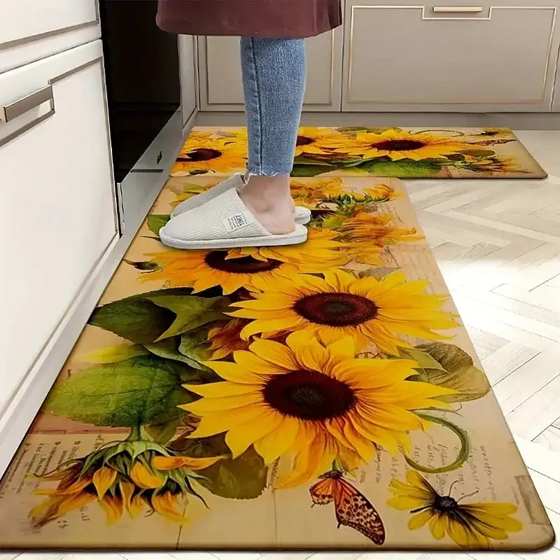 Sunflower Series Long Kitchen Mat - Non-Slip, Stain-Resistant, Absorbent Rug for Entryway & Home Use