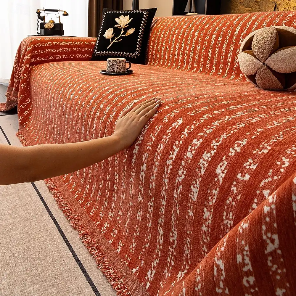 Chenille Sofa Cover, Minimalist Striped Slipcover, Luxury Non-Slip Sofa Protector, Pet-Friendly Couch Cover, Universal Sofa Throw Blanket