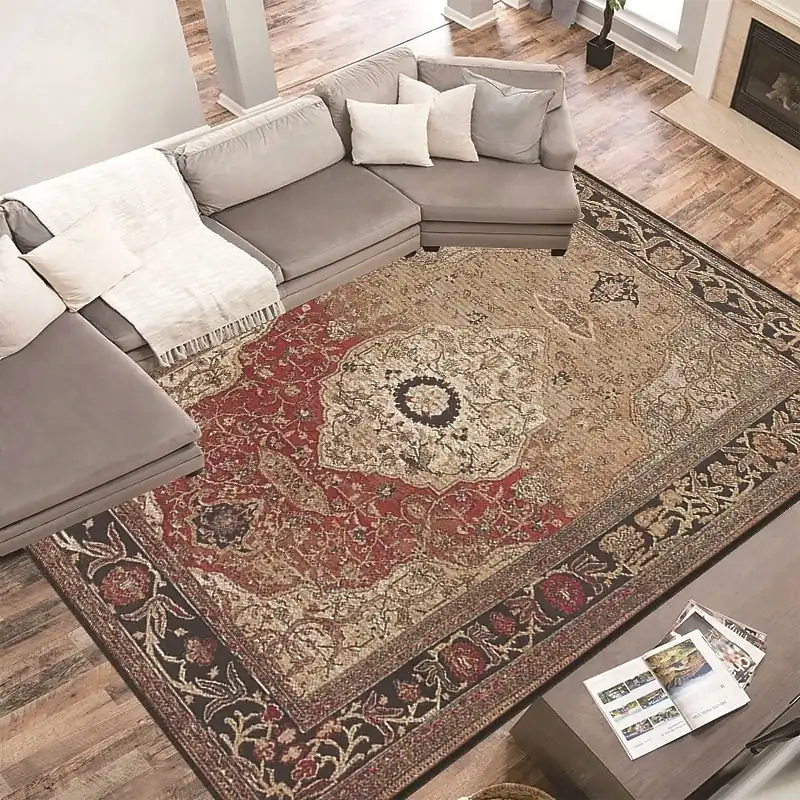 Area Rug Vintage Persian Ethnic Style Carpet Durable Dirt Resistant Living Room Sofa and Coffee Table Rug Bedroom Bedside Floor Mat Home Decor -