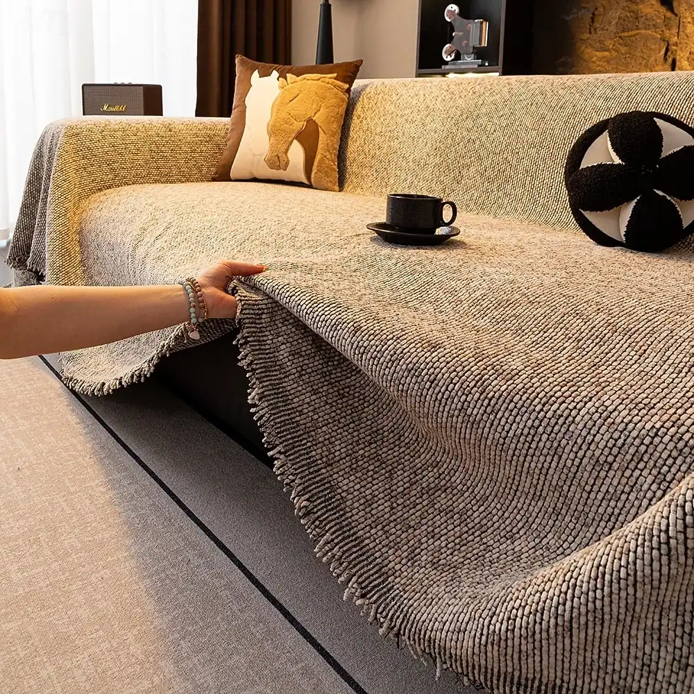 Colorful Chenille Couch Cover for Pets, Pet Friendly All-Season Non-Slip Sofa Throw Blanket, Anti-Scratch Full-Cover Sofa Protector with Backrest, Mod