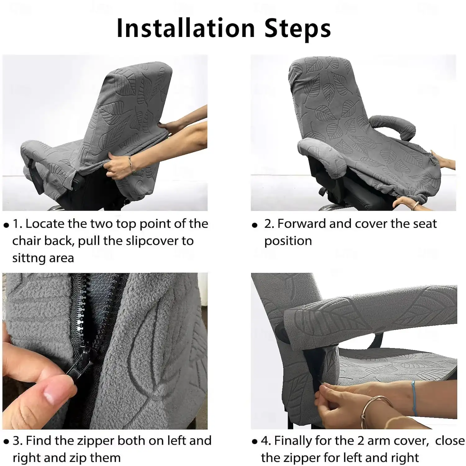 Office Chair Cover 3 Piece Set Four Season Modern Elastic Leaf Jacquard Machine Washable Chair Slipcover
