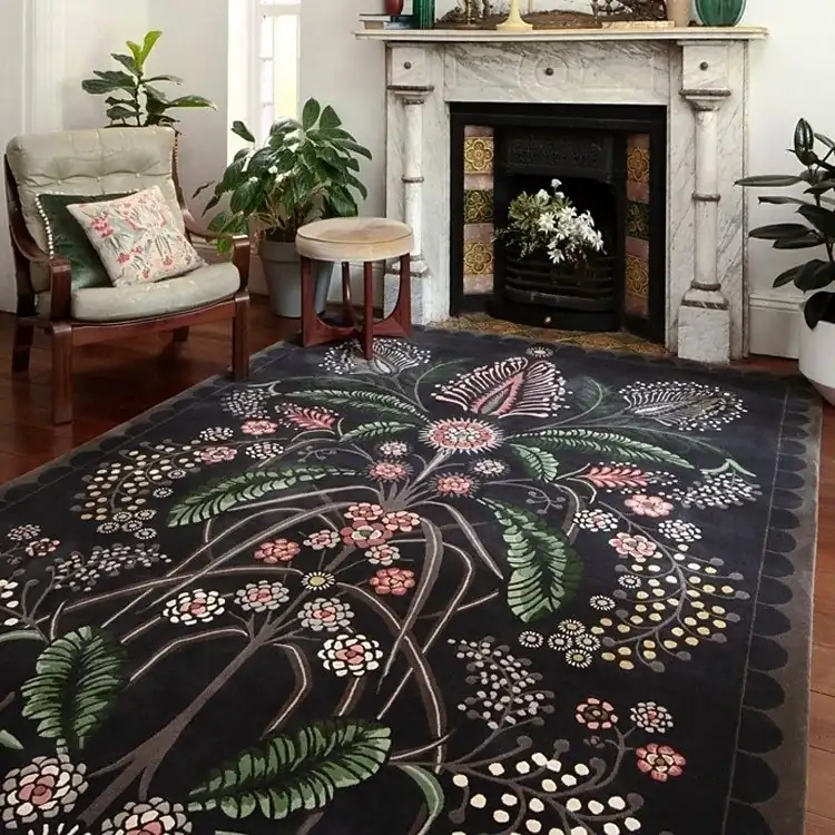 French Vintage Floral Area Rug Durable Dirt-Resistant Sofa Coffee Table Mat Bedroom Bedside Throw Carpet for Living Room Decoration